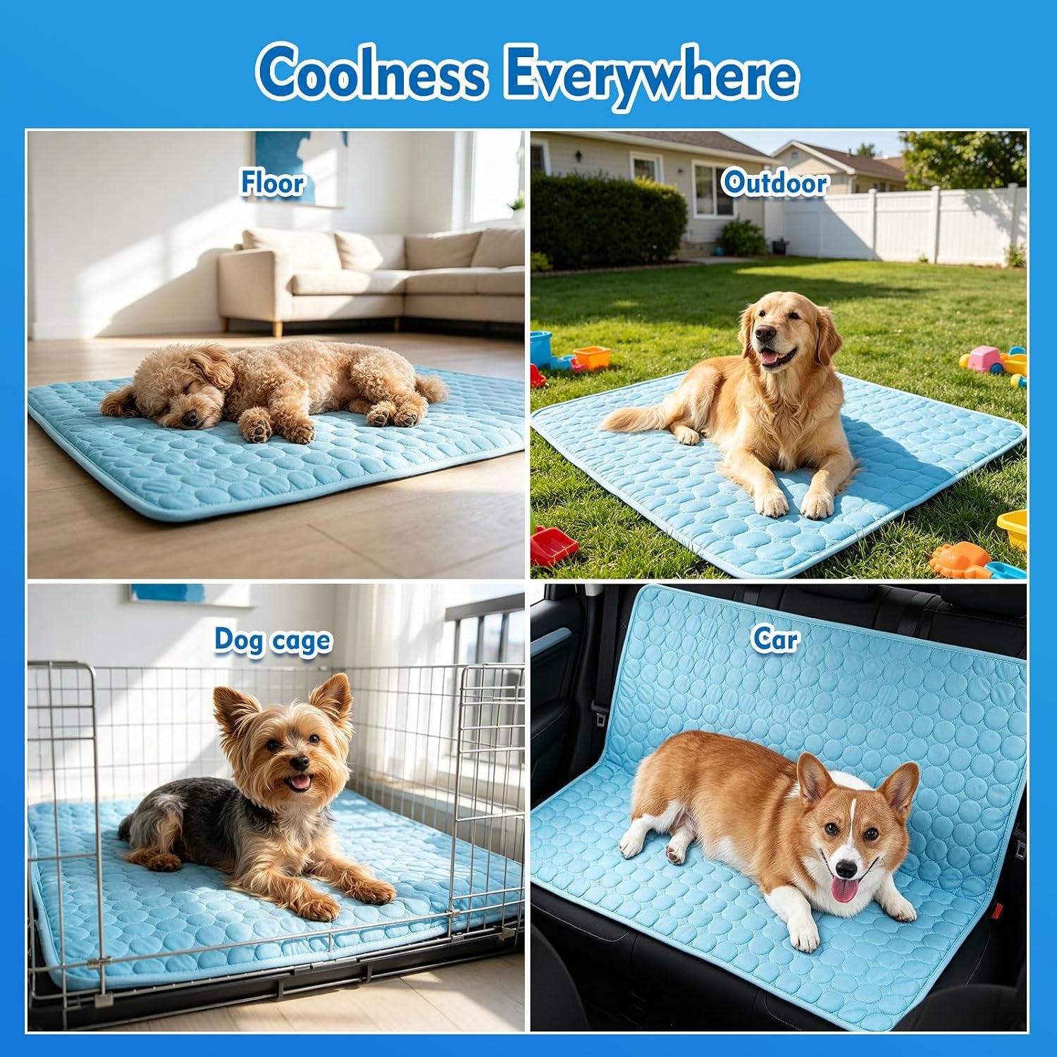 Portable Dog Cooling Mat - Q-Max 0.4 Non-Slip Washable Pet Bed Pad for Indoor and Outdoor Use, Suitable for Small, Medium, and Large Dogs and Cats