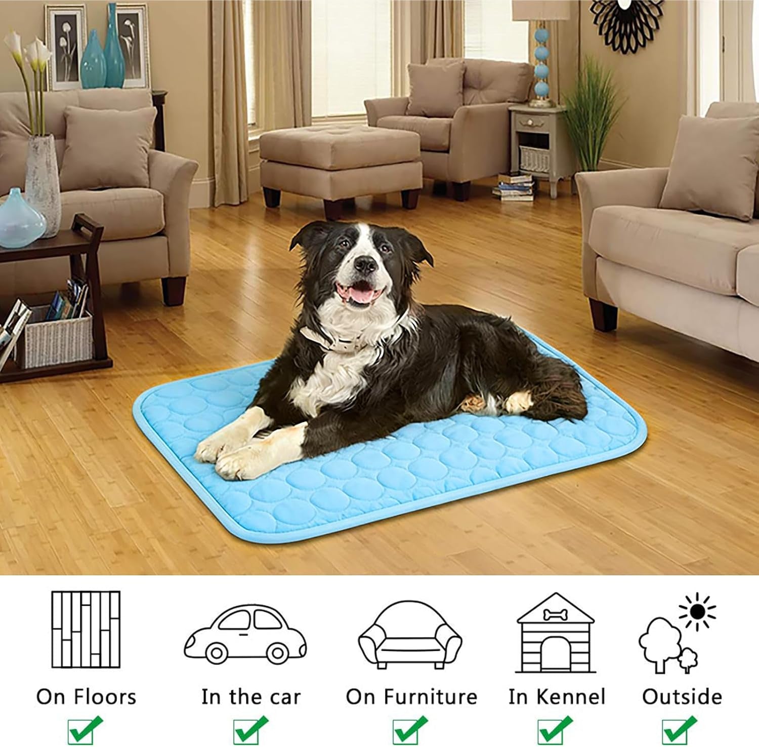 Portable Dog Cooling Mat - Q-Max 0.4 Non-Slip Washable Pet Bed Pad for Indoor and Outdoor Use, Suitable for Small, Medium, and Large Dogs and Cats