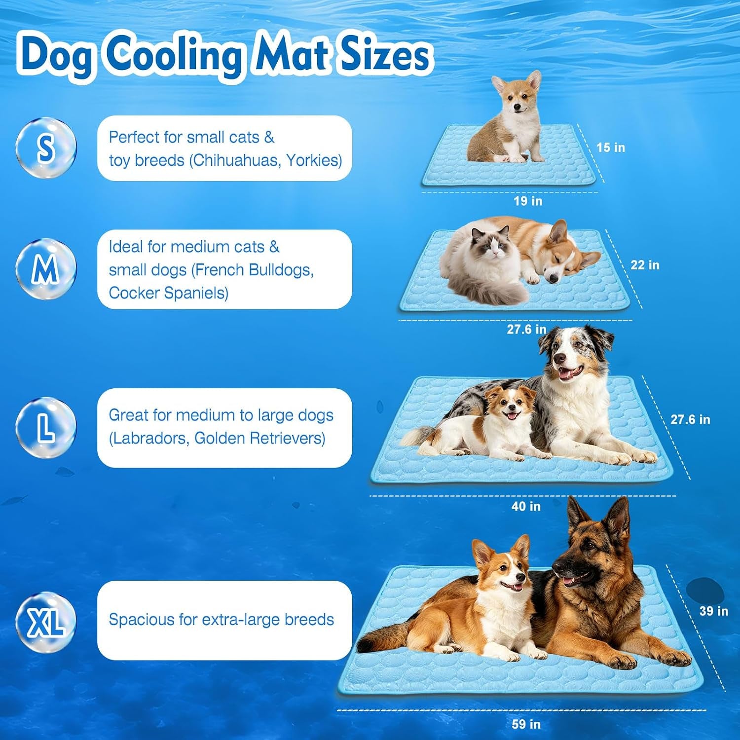 Portable Dog Cooling Mat - Q-Max 0.4 Non-Slip Washable Pet Bed Pad for Indoor and Outdoor Use, Suitable for Small, Medium, and Large Dogs and Cats