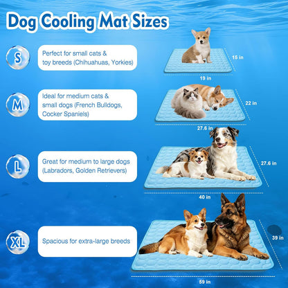 Portable Dog Cooling Mat - Q-Max 0.4 Non-Slip Washable Pet Bed Pad for Indoor and Outdoor Use, Suitable for Small, Medium, and Large Dogs and Cats