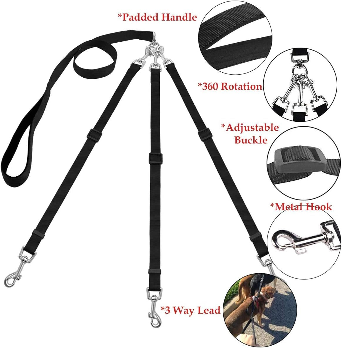 3-in-1 No-Tangle Leash for Two or Three Dogs