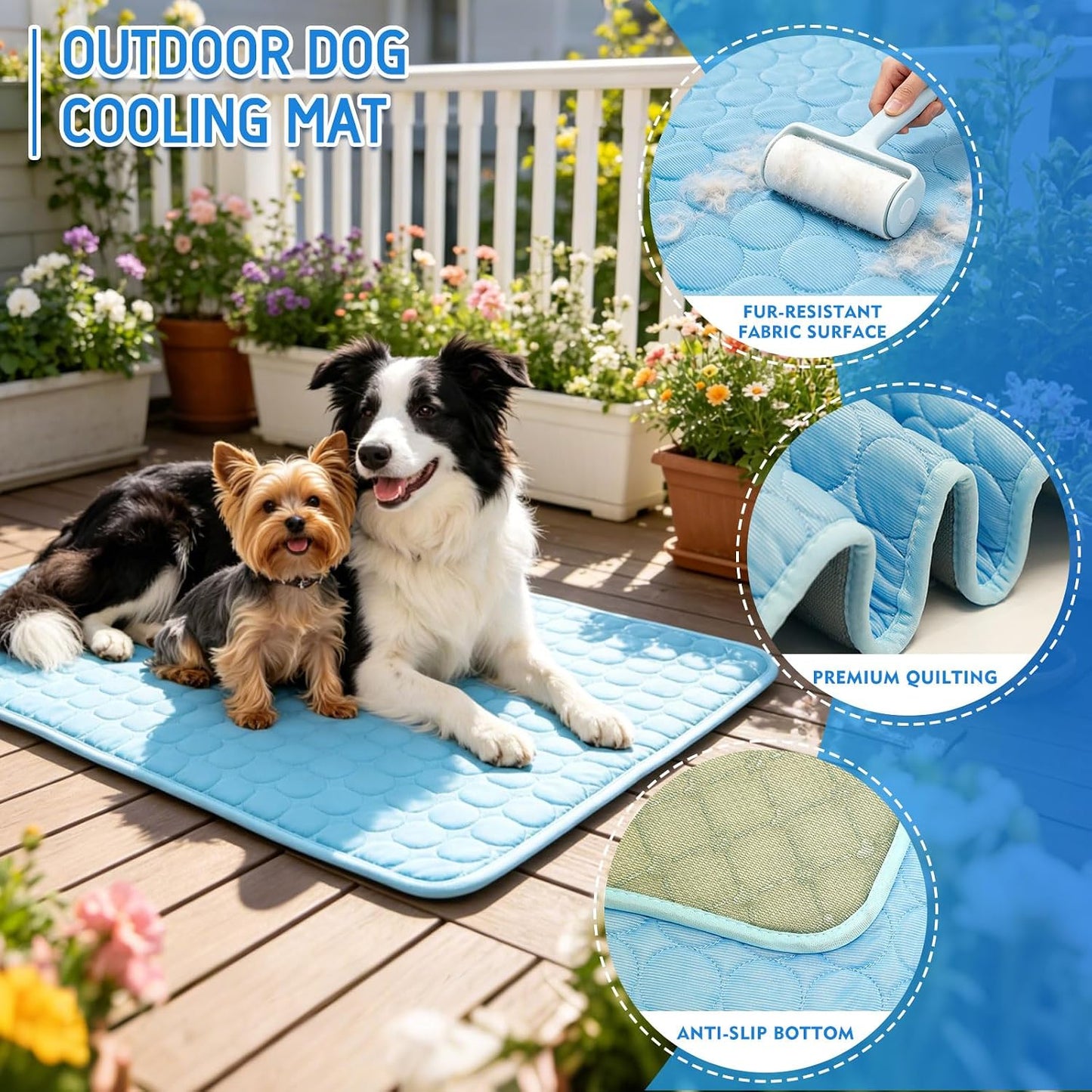 Portable Dog Cooling Mat - Q-Max 0.4 Non-Slip Washable Pet Bed Pad for Indoor and Outdoor Use, Suitable for Small, Medium, and Large Dogs and Cats