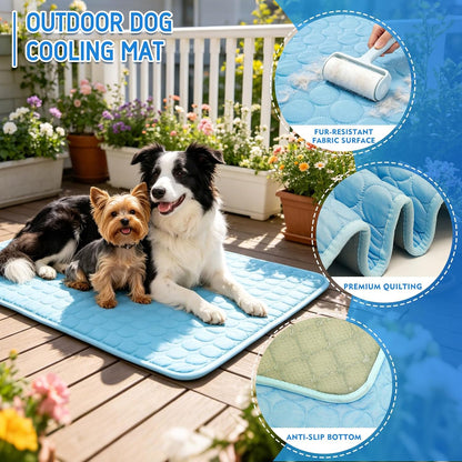 Portable Dog Cooling Mat - Q-Max 0.4 Non-Slip Washable Pet Bed Pad for Indoor and Outdoor Use, Suitable for Small, Medium, and Large Dogs and Cats